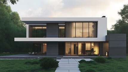 Fototapeta premium Sophisticated and Stylish Front View of a Modern Home Design