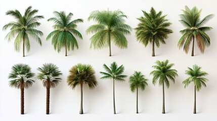 Coconut Palm Tree Collection Isolated on a Transparent Background, Ideal for Tropical or Beach-Themed Projects