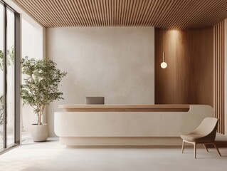 Minimalist Modern Reception Area Design With Wooden Accents
