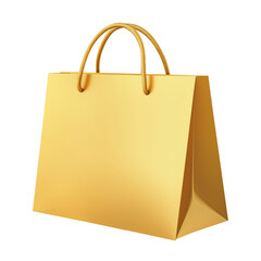 blank yellow golden shopping bag isolated on transparent white background, clipping path