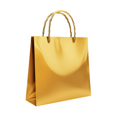 blank yellow golden shopping bag isolated on transparent white background, clipping path