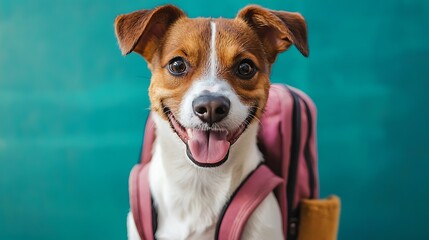Cute dog with backpack, excited for school