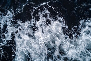 Obraz premium Aerial Ocean Wake, Turbulent Water, Ship Trail, Dark Sea, Background Texture