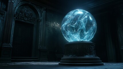 Enigmatic Crystal Orb in a Dark Mansion