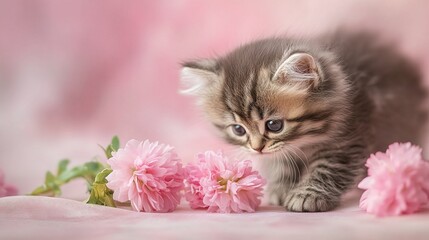 Cat With Flowers Isolated Image