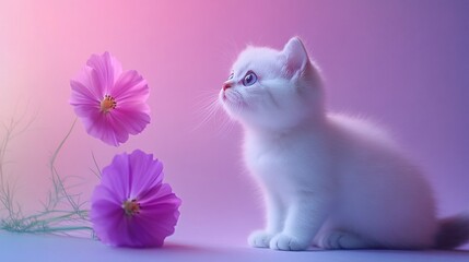 Cat With Flowers Isolated Image