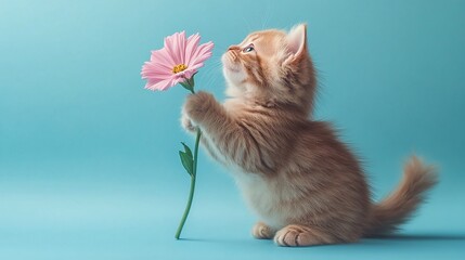 Cat With Flowers Isolated Image