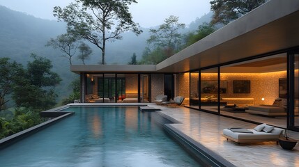 Fototapeta premium Isometric 3D Thai villa featuring airy interiors and seamless outdoor connectivity