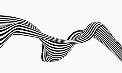 Black and white abstract wave flow. Abstract geometric background with optical illusion