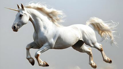 Obraz premium White Unicorn Runs Gracefully: Mythical Creature Leaps in Fantasy World