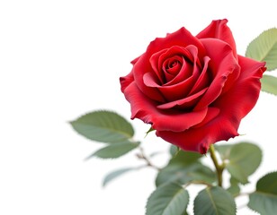 Single Red Rose: Elegant Bloom, Lush Foliage, Romantic Style