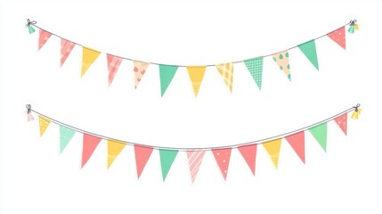 Colorful bunting flags isolated on white background. Festive flag garland vector illustration.
