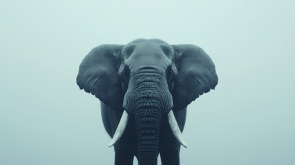 Obraz premium Majestic elephant in misty landscape, facing camera.