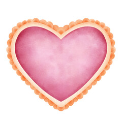 A heart shaped painted in shades of pink and orange with a textured border. The watercolor like style.