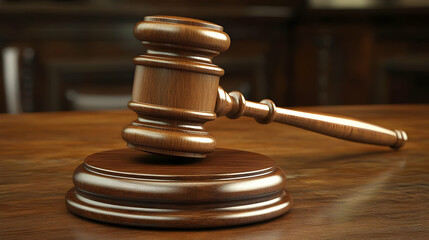 Wooden Gavel Strikes Sound Block: Justice, Law, Auction, Courtroom, Authority