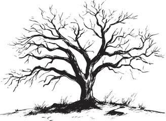 Obraz premium Black and white silhouette illustration of a barren tree with branches.