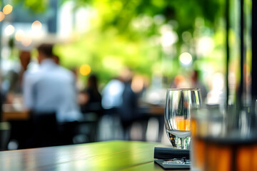 Outdoor Dining Creates Relaxed Vibe with Drinks, Blurred Background, and Warm Lighting