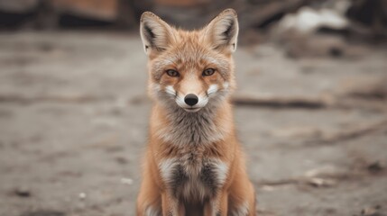 Fototapeta premium Red fox portrait, sitting outdoors, looking at camera.