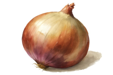 Fototapeta premium Realistic watercolor onion, vibrant colors, detailed texture, culinary ingredient, fresh produce, artistic illustration.