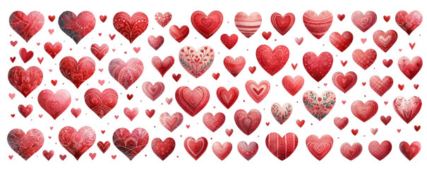 Set of Drawn watercolor hearts. For design Valentines Day, February 14th.