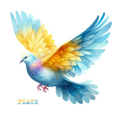Obraz premium Dove of Peace bird watercolor naive funky hand drawn style art.