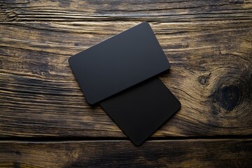 Black cards mockup on wood background