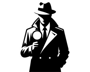 Detective cartoon silhouette. Clipart image isolated on background.