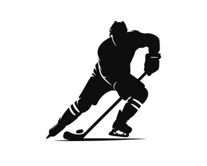 Hockey player silhouette. Clipart image isolated on background.