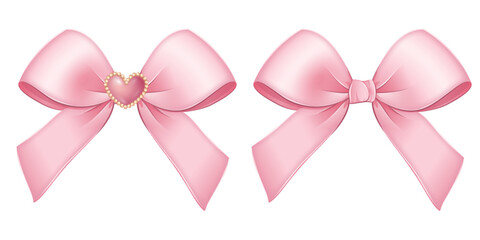 Vector pink heart ribbon bow