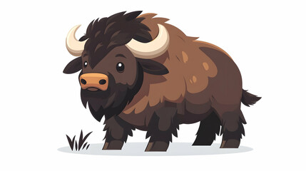 Cartoon bison illustration, grassland background, wildlife design, children's book