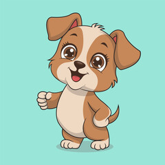 Cute cartoon dog. Vector illustration of a little dog on a blue background.