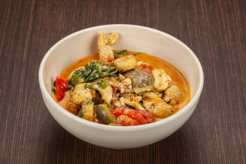 Thai red spicy curry with chicken