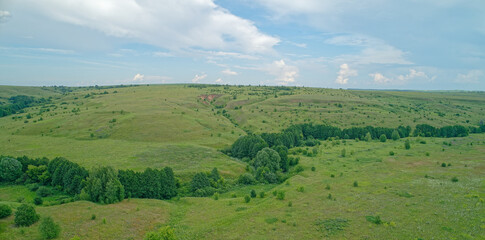 Obraz premium Large, open field with a few trees scattered throughout