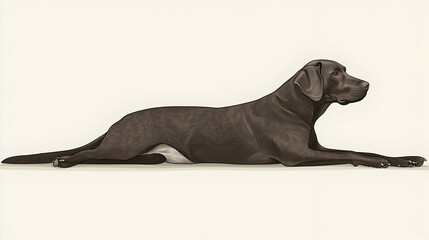 Chocolate Lab Reclining Studio Portrait, Calm Dog, White Background, Pet Photography, Print Design