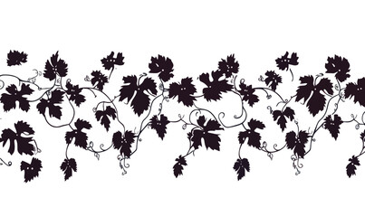 Silhouette Pattern of Grape Vines and Leaves for Minimalist Natural Border Designs