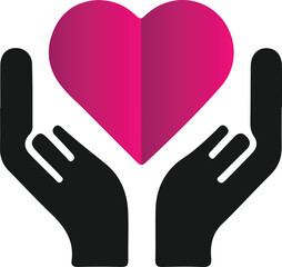 Simple, stylized graphic of two hands holding a heart-shaped object.