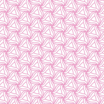 Pattern geometrico continuo con linee curve rosa su sfondo bianco, motivo ornamentale astratto e ripetibile per texture di sfondo e design di tessuti