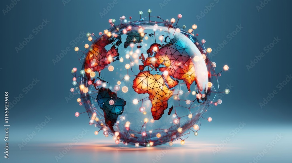 Wall mural a globe with a network of lights around it