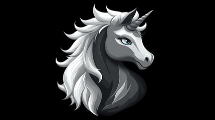 Obraz premium Majestic Gray Unicorn Profile With Flowing White Mane