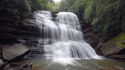 Obraz premium Majestic Waterfall Cascading Through Lush Forest