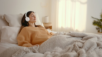 Obraz premium Woman enjoying music and calm in a light-filled room