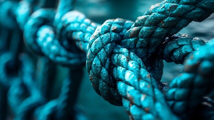 Intricate Knots of Turquoise Rope, A Close-Up Macro Photography