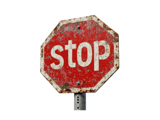 Weathered Stop Sign with Rust and Wear Isolated on transparent background