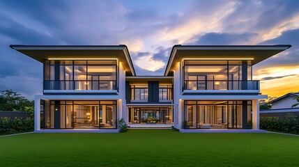 Modern Two Story Luxury Home with Spacious Lawn and Stunning Architecture