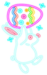 Hand drawn neon glow easter day rabbit illustration