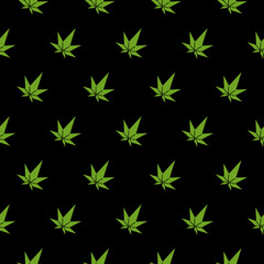 Marijuana icon pattern seamless isolated on black background