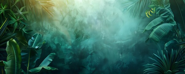 Obraz premium A lush green jungle with a blue sky background