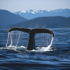 Fototapeta premium Humpback Whale Fluke Emerging from Calm Waves