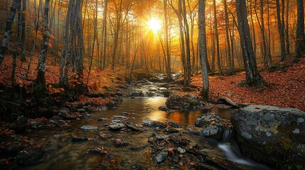 Fototapeta premium Autumn Stream in Golden Forest