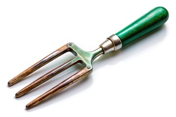 A pristine, high-resolution image of a metal pitchfork; perfect for agricultural or gardening use. Background removed.